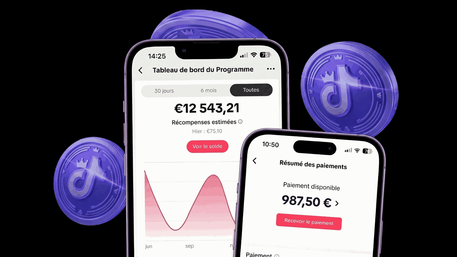 Tableaux de bord TikTok Creators Fund montrant des revenus réels